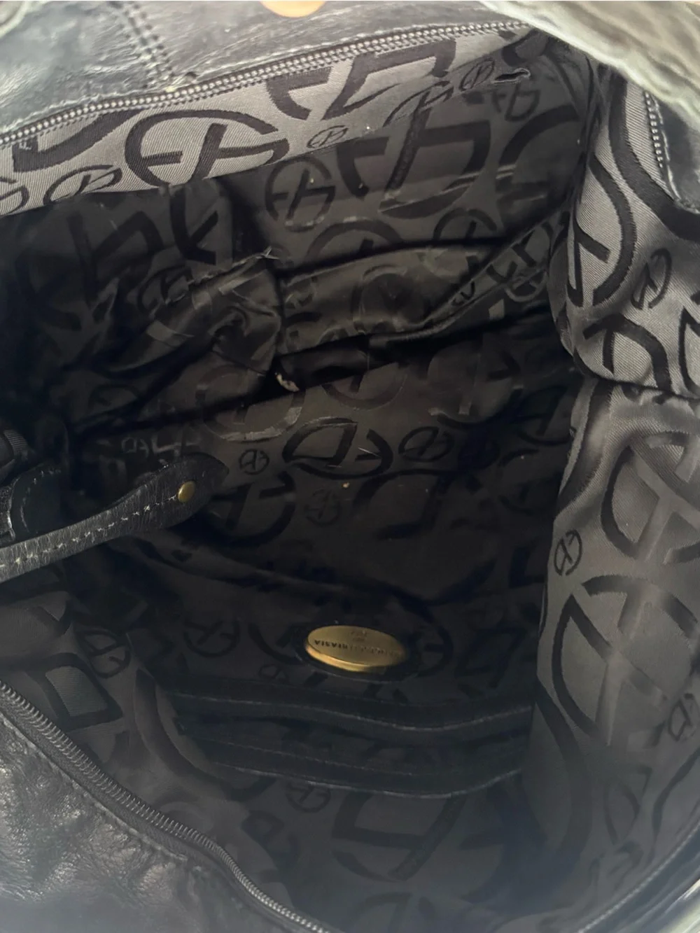 Francesco Biasia Black Leather Hobo Bag Ring Buckle Italian Designer Purse